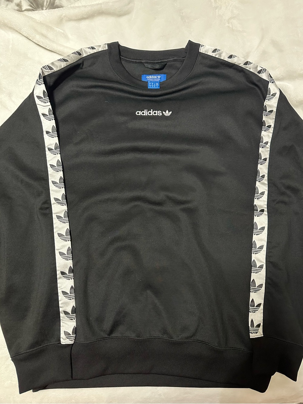 Adidas TNT Black Crewneck Sweater with White Trefoil Tape